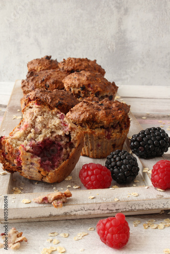 Sugar-Free Baked Oat Breakfast Muffins with Berries