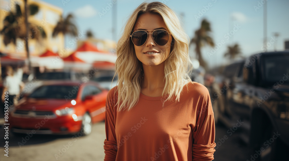 blonde women with car