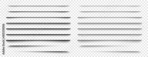 Shadows. Transparent realistic vector paper shadow effect set. Square dividers transparent black soft shadows template overlay panels for web design projects vector set