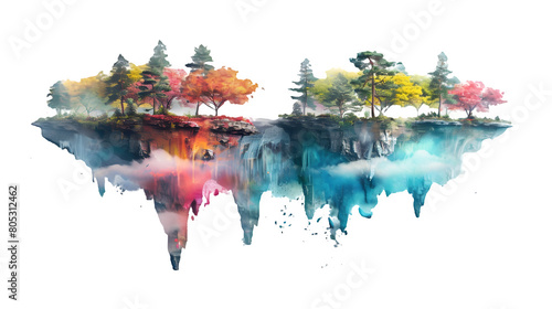 A floating island made with colorful paint splash isolated on a transparent background, PNG, Ai, High Quality 