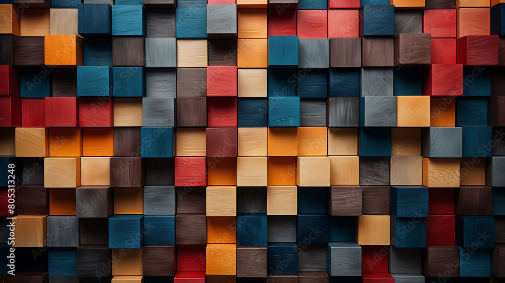 Blue and Orange 3D Cube Effect on Wooden Texture Blue and Orange 3D Cube Effect on Wooden Texture