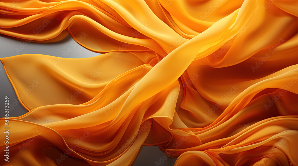 Fototapeta premium Fluttering Yellow Color Fabric in Space With Delicate Folds on Blurry Background
