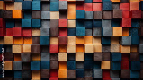 Blue and Orange 3D Cube Effect on Wooden Texture