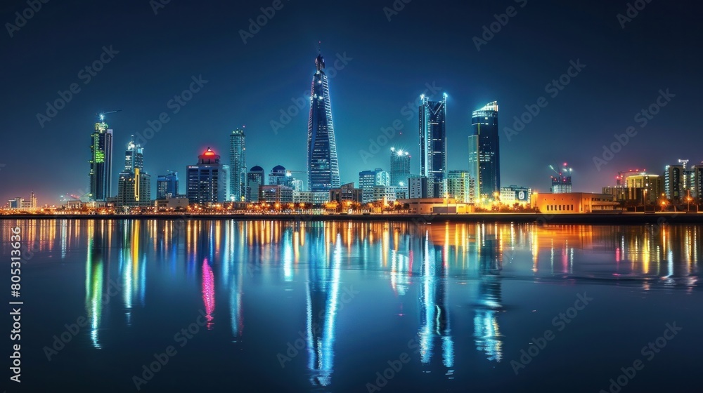 MANAMA , BAHRAIN Beautiful night view of Seef, Manama city, Bahrain --ar 16:9 Job ID: e447cdec-dd0f-49f4-a37e-62e433d52e79