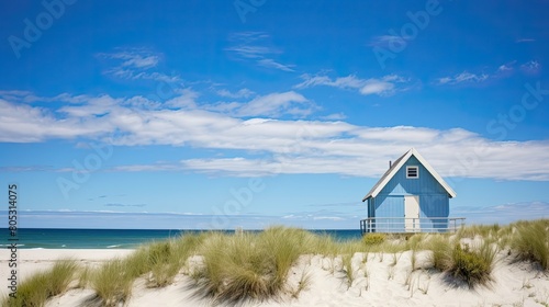 view small house blue sky A small beach house is photo