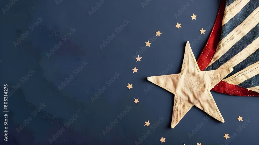 Obraz premium American flag and star on blue background with copy space