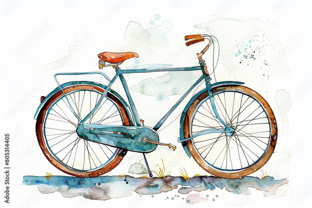Fototapeta premium Whimsy watercolor of A Bicycle clipart, watercolor clipart, Perfect for nursery, isolated on white background 