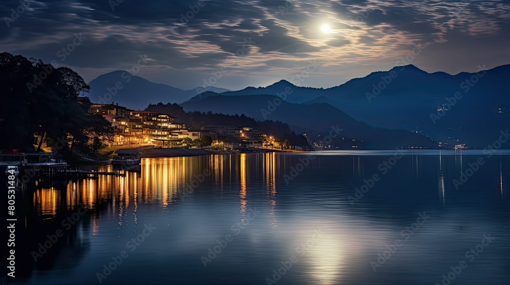 reflective sun moon lake