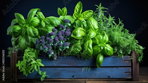 parsley fresh herbs on dark blue photo