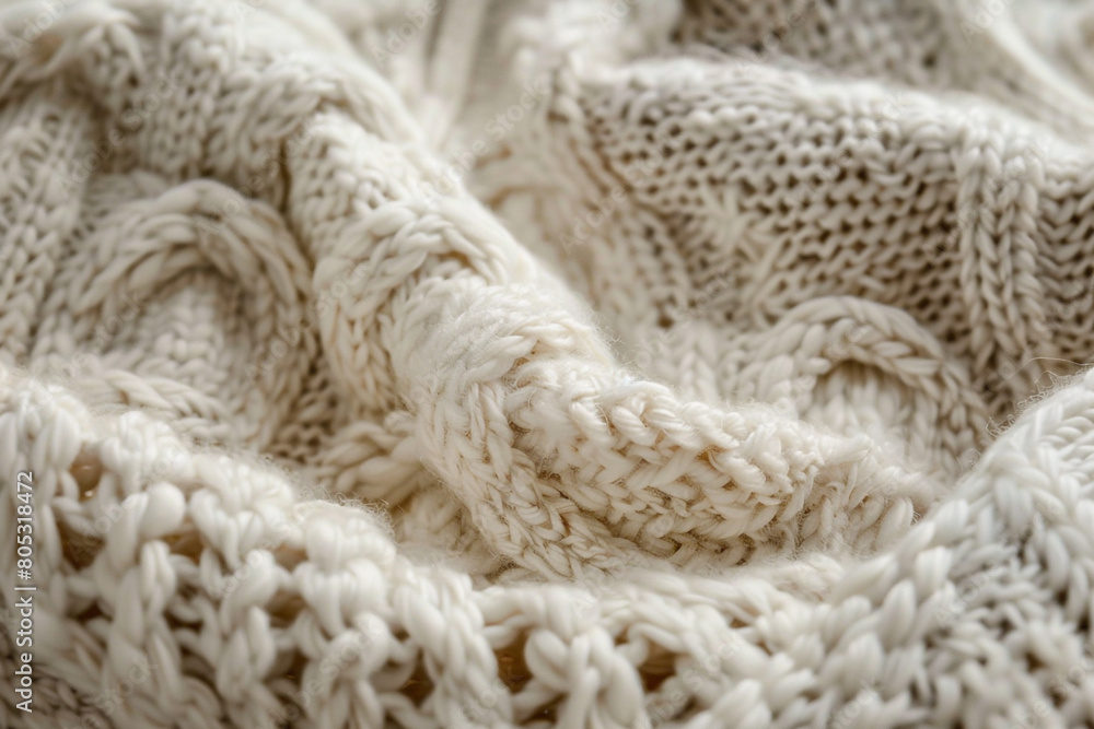 Zoomed in texture of a handcrafted knitwear piece showcasing the cozy intricate patterns Zoomed in texture of a handcrafted knitwear piece showcasing the cozy intricate patterns