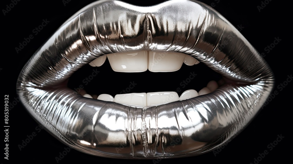 Naklejka premium metallic silver lips