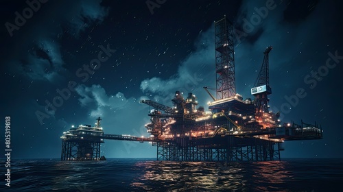 stars oil rig at night