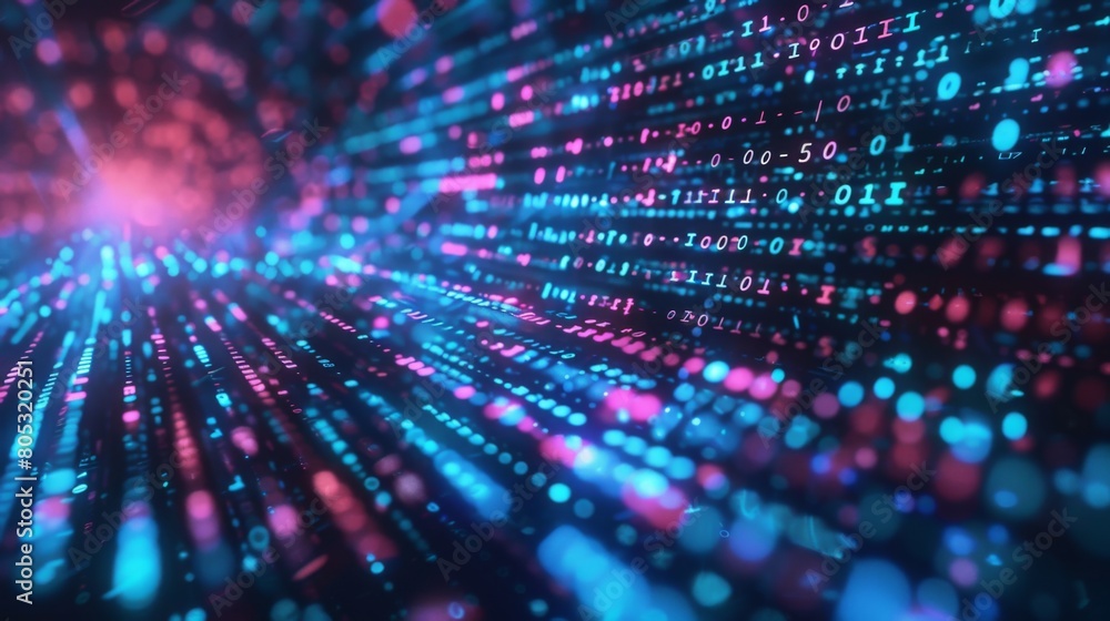 Abstract Digital Realm: Binary Code and AI Algorithms Operating in a Dynamic Background Abstract Digital Realm: Binary Code and AI Algorithms Operating in a Dynamic Background