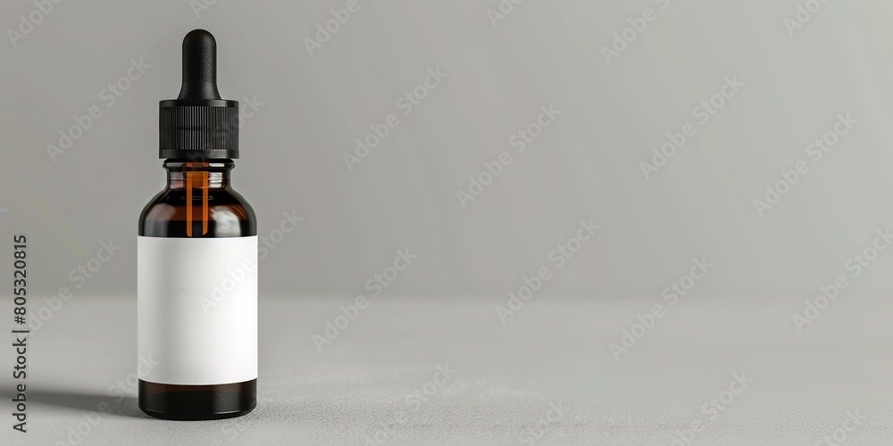 Minimalist dropper bottle with blank label on gray for wellness Minimalist dropper bottle with blank label on gray for wellness