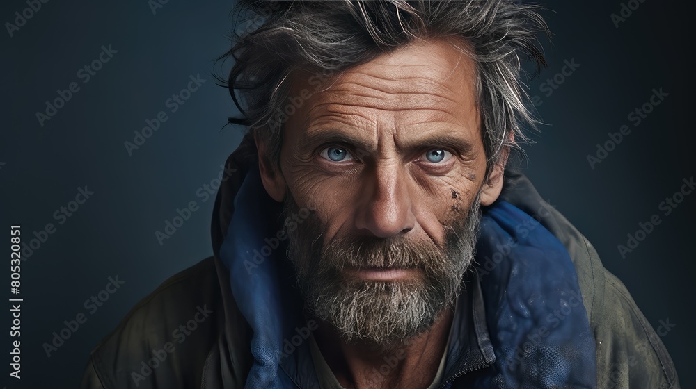 Obraz premium face blue gray background portrait