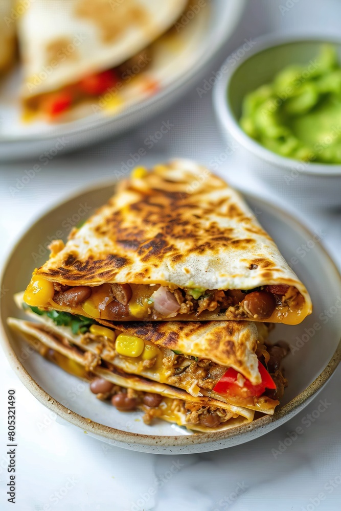 Quesadillas with black beans, corn, peppers and cheese. A delicious and easy vegetarian meal.