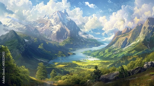 Picturesque views of mountains, valleys, lakes, and rivers 