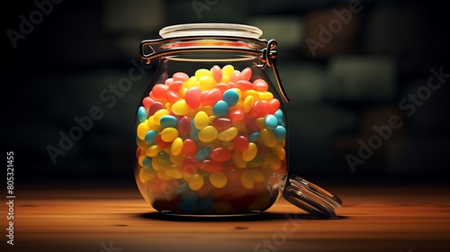A jar labeled Candy that is actually filled with colored pebbles