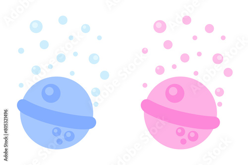 Bath Bombs flat vector. Blue and Pink bath fizzers with bubbles isolated on white. photo