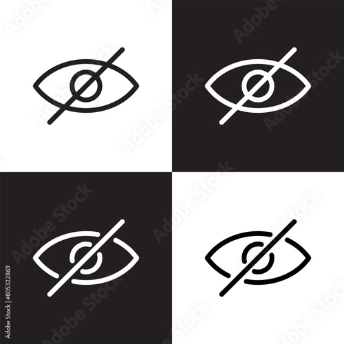 Sensitive content icon of social media. Crossed eye, hide post concept