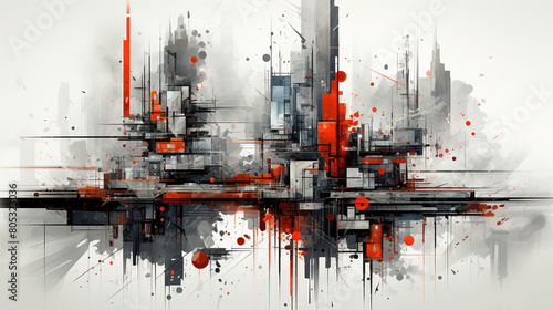 Artistic White and Gold Color Futuristic Cityscape Abstract Art