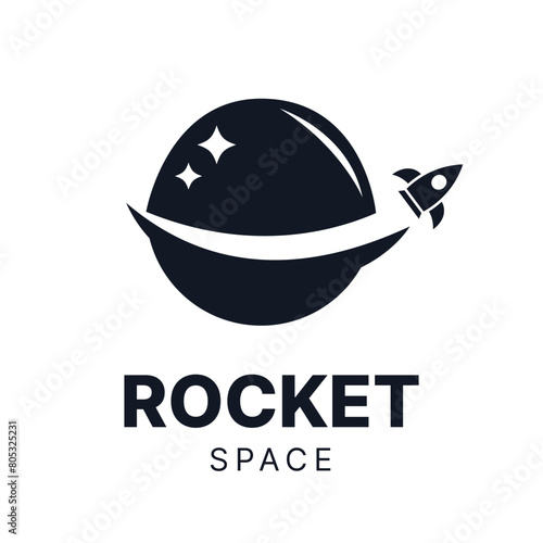Simple minimalist logo combination Moon + Rocket