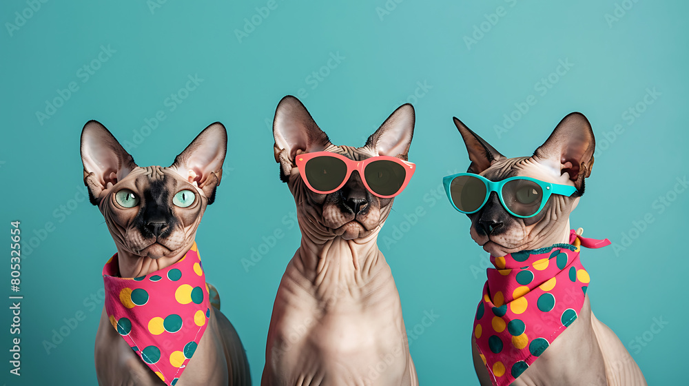 Sphynx Sophistication: Stylish Cats in Sunglasses and Scarves Sphynx Sophistication: Stylish Cats in Sunglasses and Scarves