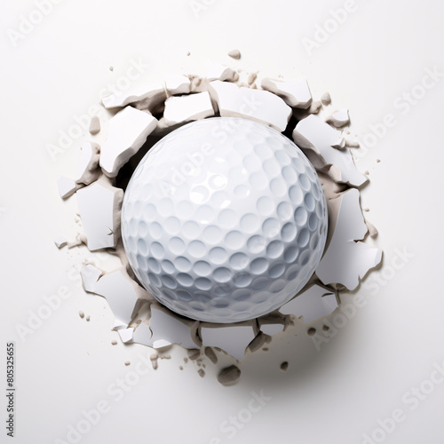 Golf ball breaking through background