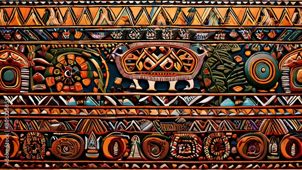 AI Generated Illustration of African odyssey designing a wallpaper with african tribal patterns and safari motifs Art AI Generated Illustration of African odyssey designing a wallpaper with african tribal patterns and safari motifs Art