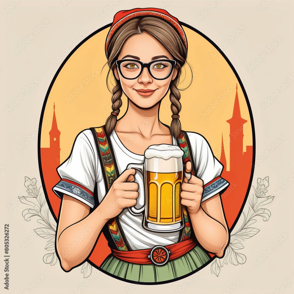 oktoberfest girl with beer created with generative AI software. oktoberfest girl with beer created with generative AI software.