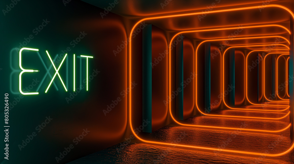 Exit sign with light neon on the way, exit way Exit sign with light neon on the way, exit way