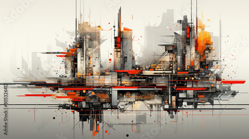 Dark White and Gold Color Futuristic Cityscape Abstraction © Image Lounge