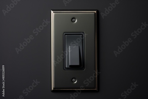 A close-up of a dark wall with a silver light switch.