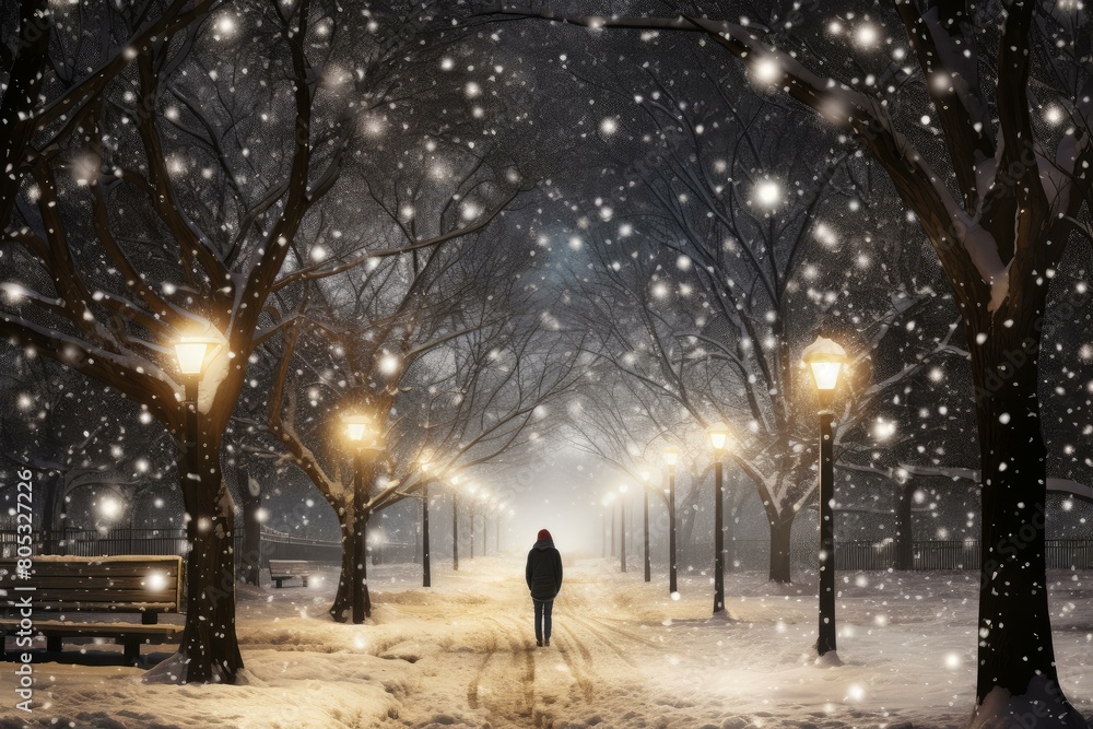 Enchanting Snowfall park forest walk. Wood natural timber frosty. Generate Ai Enchanting Snowfall park forest walk. Wood natural timber frosty. Generate Ai