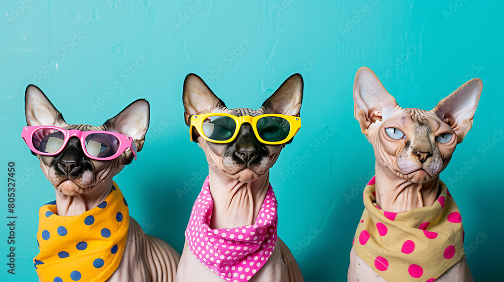 Sphynx Sophistication: Stylish Cats in Sunglasses and Scarves Sphynx Sophistication: Stylish Cats in Sunglasses and Scarves
