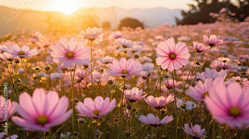 setting light pink flowers sun