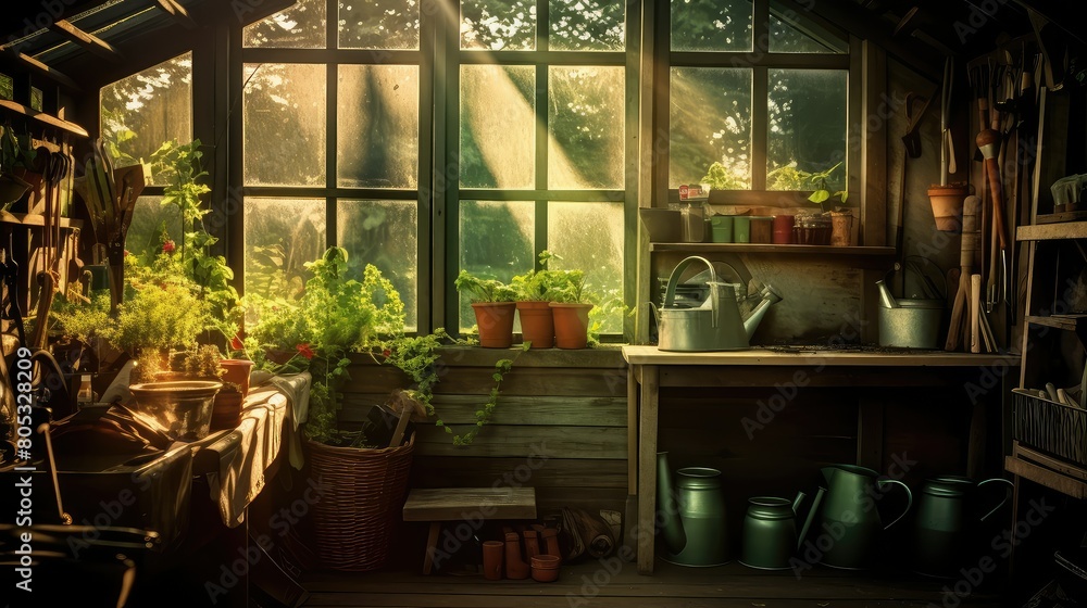 Fototapeta premium dreamy blurred garden shed interior
