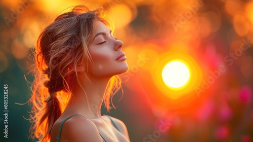 Woman Standing With Eyes Closed Before Sun © Tetiana