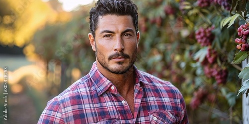 Man With Goatee in Plaid Shirt photo