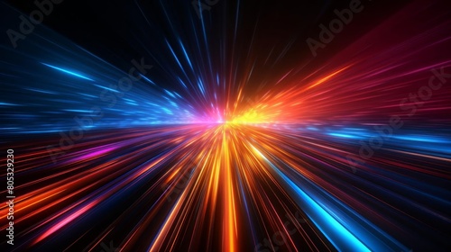 A colorful  glowing light that looks like a starburst. The light is made up of many different colors  including blue  red  and yellow. The light is very bright