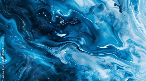 Abstract blue liquid background with swirling patterns and fluid shapes, creating an otherworldly atmosphere.