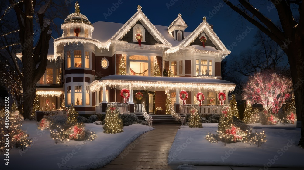 Fototapeta premium extravagant christmas lights house