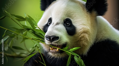 black panda bear with bamboo