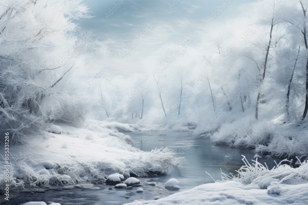 Obraz premium Serene Christmas landscape. Snowy hut cabin. Generate Ai