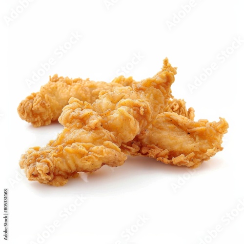 A tempting pile of golden, crispy fried chicken on a clean white background
