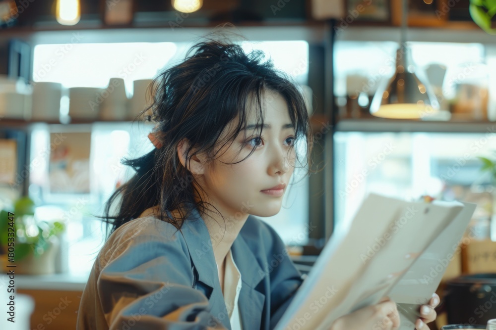 Young Japanese woman working in a cafe Young Japanese woman working in a cafe