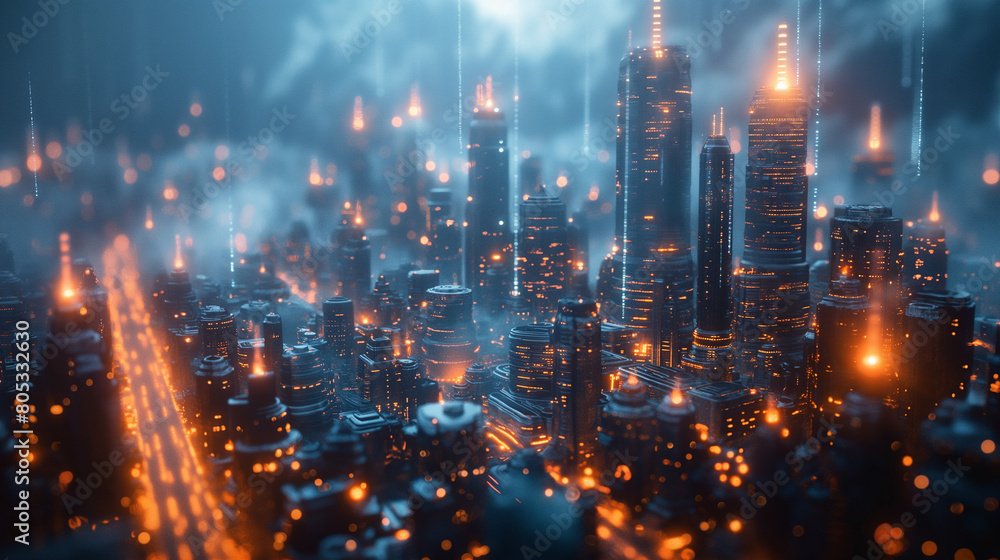 Futuristic Smart Digital City. Buildings and Roads. Smart City And Technology Business Concept. 3D Illustration. Futuristic Smart Digital City. Buildings and Roads. Smart City And Technology Business Concept. 3D Illustration.