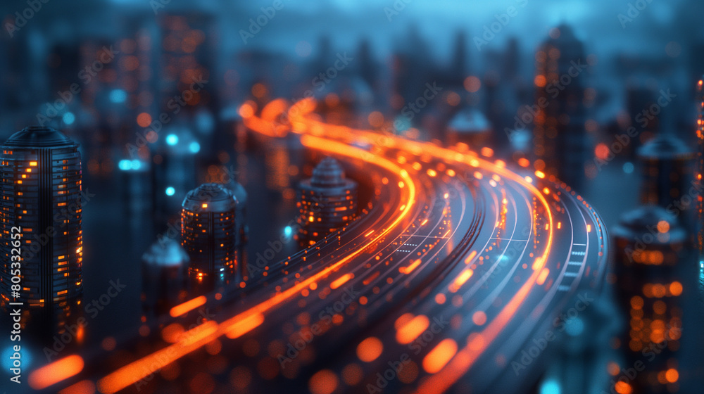 Futuristic Smart Digital City. Buildings and Roads. Smart City And Technology Business Concept. 3D Illustration. Futuristic Smart Digital City. Buildings and Roads. Smart City And Technology Business Concept. 3D Illustration.