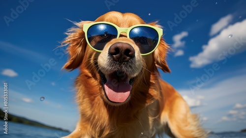 determined golden retriever sunglasses photo