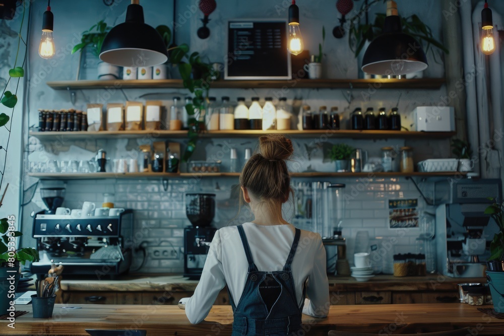 Girl working part time at cafe.